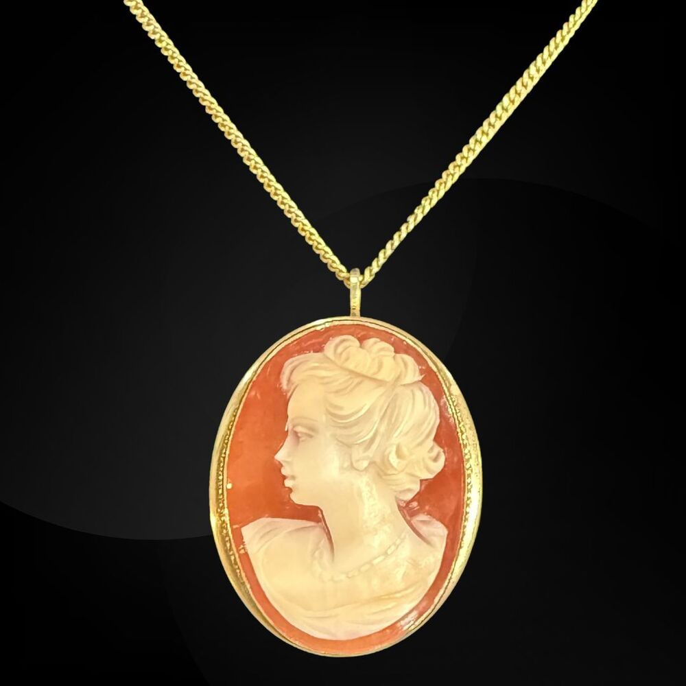 VTG Van Dell 12KT GF Carved Shell Cameo Brooch / Pendant W/Original Box Estate - Picture 4 of 16